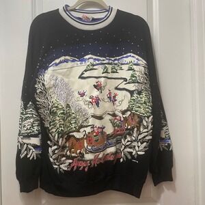 Vintage Nutcracker 1992 Holiday Scene Sweatshirt 18W Black Winter Sleigh